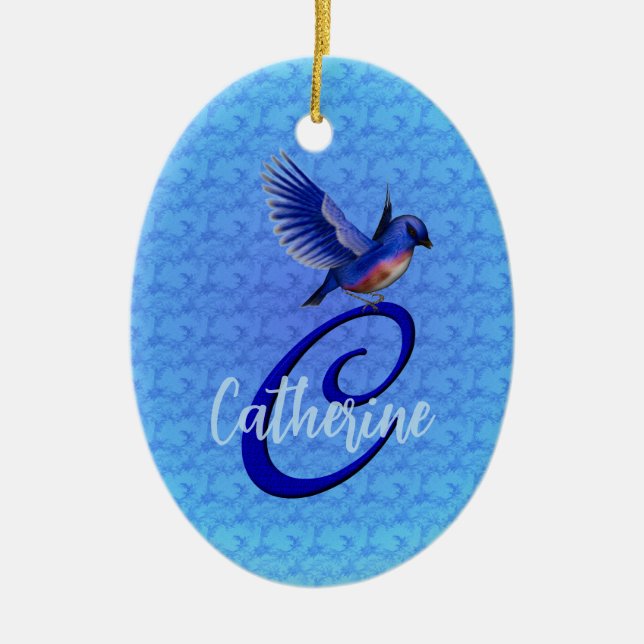 Décoration En Céramique Monogramme Initiale C Personnalisé Bluebird (Devant)