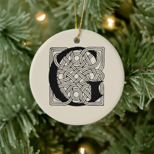 Décoration En Céramique Monogramme lettre G Impression vintage nœud celtiq