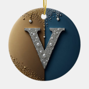 Décoration En Céramique Monogramme Lettre V Avec Diamants Perles