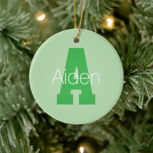 Décoration En Céramique Monogramme Moderne Gras   Vert Pâle et Kelly