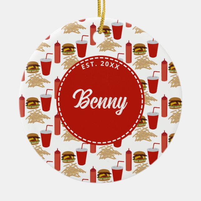 Décoration En Céramique Monogramme Motif de hamburger de restauration rapi (Devant)
