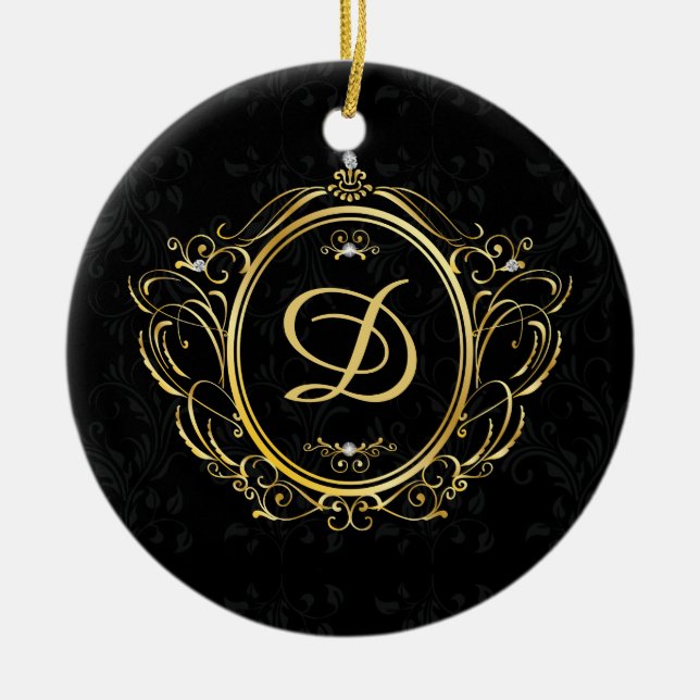Décoration En Céramique Monogramme noir or de luxe (Devant)