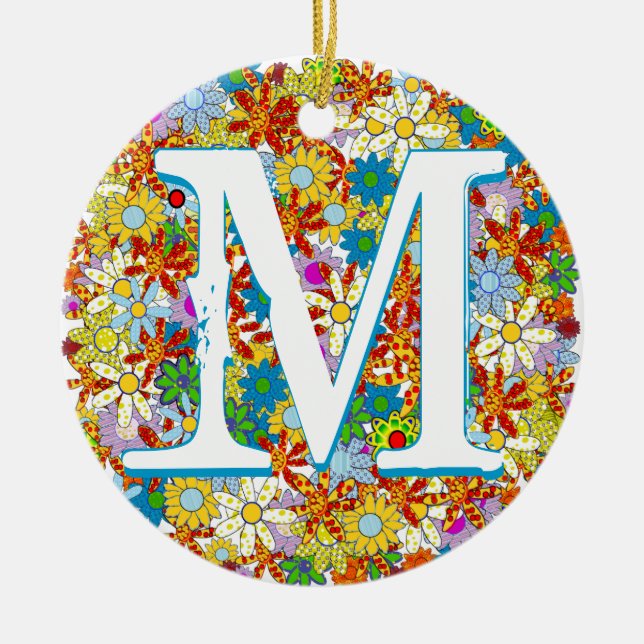 Décoration En Céramique Monogramme ou nom personnalisé Motif floral (Devant)