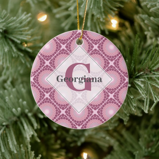 Décoration En Céramique Monogramme Radiant Dusky Rose Dot Mandala Carrelé (Arbre)