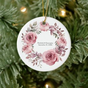 Décoration En Céramique Monogramme Roses roses roses vertes Aquarelle Mari