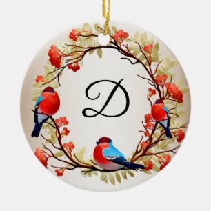 Décoration En Céramique Monogramme rouge de la couronne de Noël
