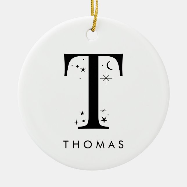 Décoration En Céramique Monogramme T Nom céleste (Devant)