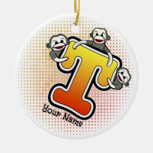 Décoration En Céramique Monogramme T Sock Monkey