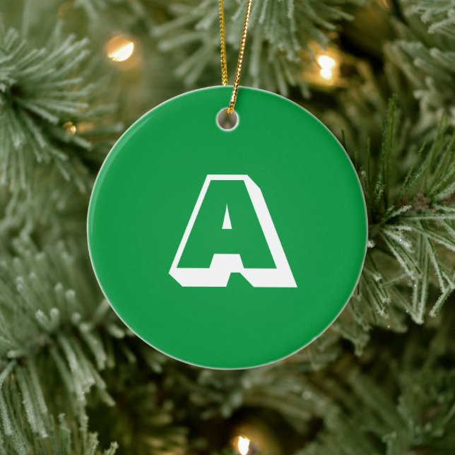 Décoration En Céramique Monogramme vert blanc couture initiale Noël (Arbre)