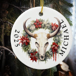 Décoration En Céramique Monographie du crâne de vache de Noël occidental<br><div class="desc">Cette conception peut être personnalisée en choisissant l'option Modifier la conception. Vous pouvez également transférer sur d'autres objets. Contactez-moi à l'adresse colorflowcreations@gmail.com ou utilisez l'option conversation en haut de la page si vous souhaitez avoir cette conception sur un autre produit ou si vous avez besoin d'aide pour cette conception. Voir...</div>