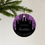 Décoration En Céramique Monographie étincelante de parties scintillant vio<br><div class="desc">Un ornement tendance et glamour de 50ème anniversaire (ou tout âge). Un arrière - plan noir classique décoré avec des gouttes de parties scintillant couleur violet foncé, la peinture goutte à goutte. Avec le texte : 50ème anniversaire. Personnalisez et ajoutez un nom et une date. Texte de couleur violette. Le...</div>