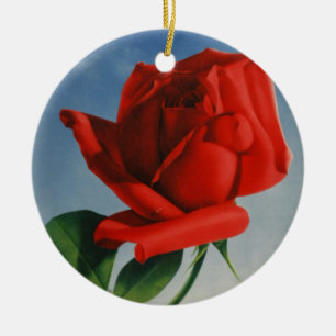 Décoration En Céramique Montreux vintage Rose rouge Suisse Lac Léman