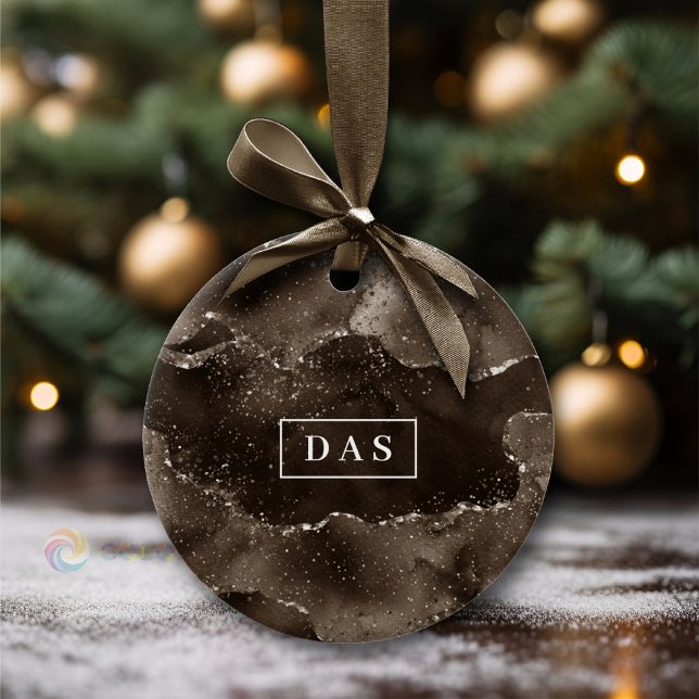 Décoration En Céramique Moody Agate | Café Brown bronze doré Monogramme (Créateur téléchargé)