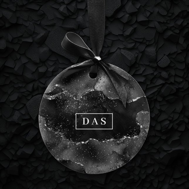 Décoration En Céramique Moody Agate | Onyx Monogramme de glam noir argenté (Créateur téléchargé)
