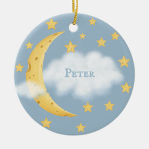 Décoration En Céramique Moon Stars & Fluffy Cloud Blue Baby Keepsake