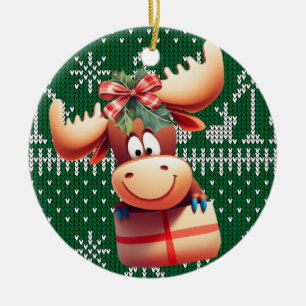 Décoration En Céramique Moose caricaturale sur Motif vert