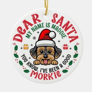 Décoration En Céramique Morkie Chien Père Noël Christmas Nom personnalisé