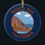 Décoration En Céramique Morro Bay California Retro Cercle en détresse<br><div class="desc">Morro Rock dans un style vectoriel. Il est connu pour Morro Rock,  un ancien monticule volcanique au bout de Morro Rock Beach.</div>