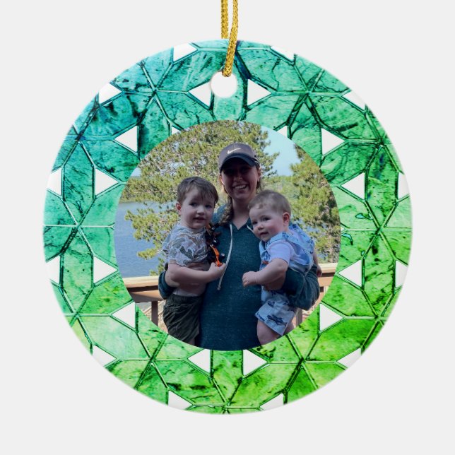 Décoration En Céramique Mosaïque verte aquamarine | fleur de vie (Devant)