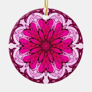 Décoration En Céramique Motif à fleurs géométriques en Bourgogne & Magenta