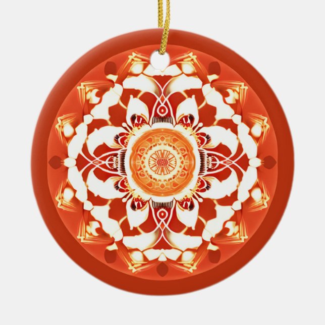 Décoration En Céramique Motif Batik Mandala en rouge rouille (Devant)