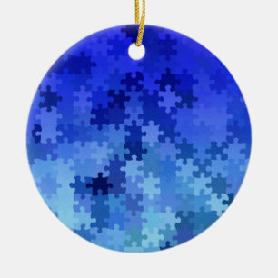 Décoration En Céramique Motif bleu de puzzle denteux