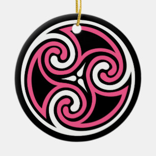 Décoration En Céramique Motif celtique Triskele, Fuchsia, noir et blanc
