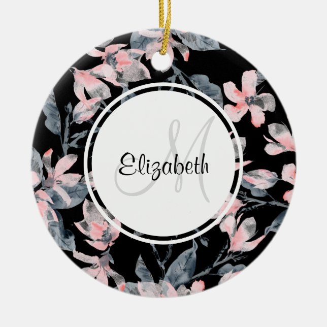 Décoration En Céramique Motif d'aquarelle rose et gris (Devant)