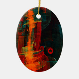Décoration En Céramique Motif d'art abstrait moderne bleu orange rouge eau
