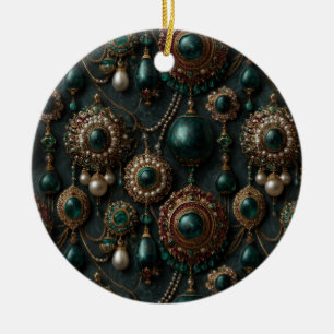 Décoration En Céramique Motif de bijoux de luxe vintage émeraude et perle