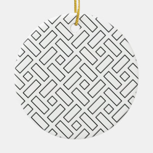 Décoration En Céramique Motif de bloc linéaire noir et blanc - Blanc