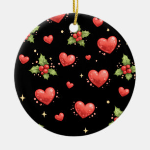 Décoration En Céramique Motif de cœurs et de houx de Noël
