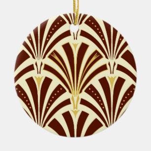 Décoration En Céramique Motif de fan d'art déco - chocolat sur la crème