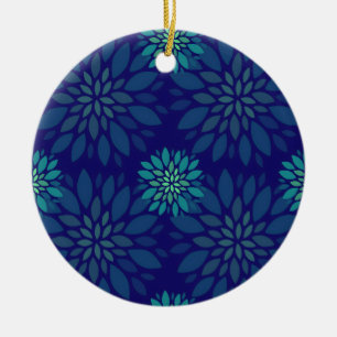 Décoration En Céramique Motif de feuilles florales bleu marine et vert mod