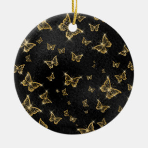 Décoration En Céramique Motif de glam or et papillons noirs