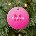 Décoration En Céramique Motif de maillage géométrique à l'ombre chaude<br><div class="desc">Motif en maille géométrique à l'ombre chaude Monogramme en céramique Arbre de Noël Ornement. Monogramme Personnalisez avec votre initiale et votre nom personnalisés. Maille géométrique triangulaire avec dégradé foncé clair Chaud rose sombre design moderne.</div>