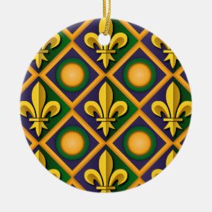 Décoration En Céramique Motif de Mardi gras avec fleur-de-lis dorée