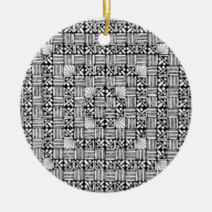 Décoration En Céramique Motif de rayures de carrés noir blanc