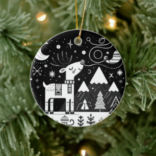 Décoration En Céramique Motif de renne noir et blanc amusant