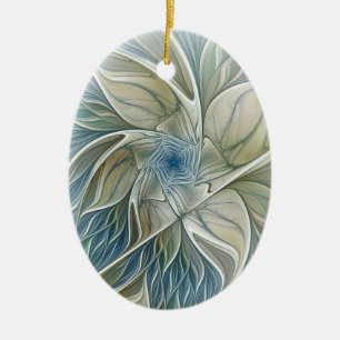 Décoration En Céramique Motif de rêve floral Abstrait Kaki Bleu Fractal