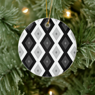 Décoration En Céramique Motif diamant noir, blanc et gris