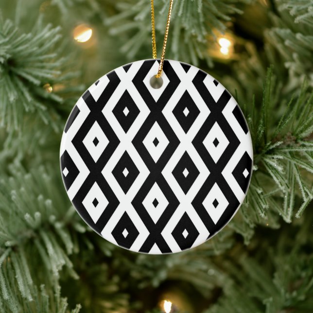 Décoration En Céramique Motif diamant noir et blanc (Arbre)