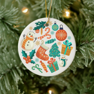 Décoration En Céramique Motif d'icônes de Noël vintage