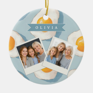 Décoration En Céramique Motif d'oeuf frit personnalisé amusant bleu drôle