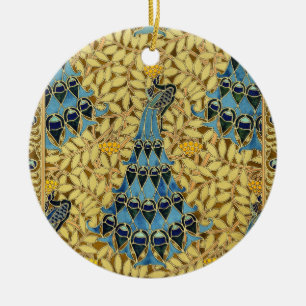 Décoration En Céramique Motif floral au paon bleu Art nouveau vintage