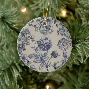 Décoration En Céramique Motif Floral Botanique Toile Bleue Vintage Antique