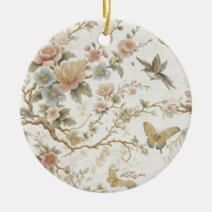 Décoration En Céramique Motif floral chinois vintage avec colibri