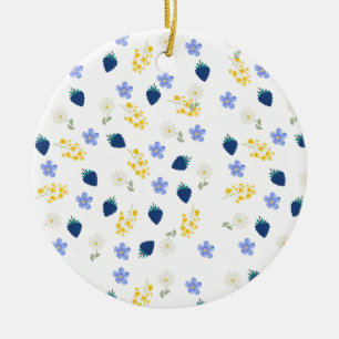 Décoration En Céramique Motif floral de fleurs sauvages et de mûres