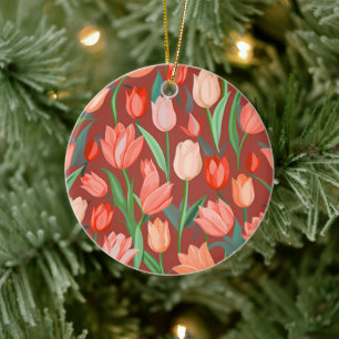 Décoration En Céramique Motif floral élégant de tulipes – Printemps rouge