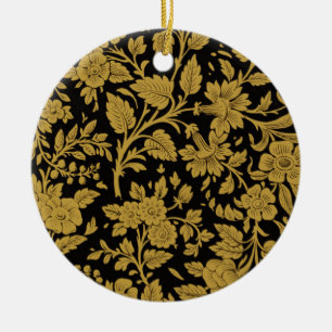 Décoration En Céramique Motif floral en or antique indien avec motif noir